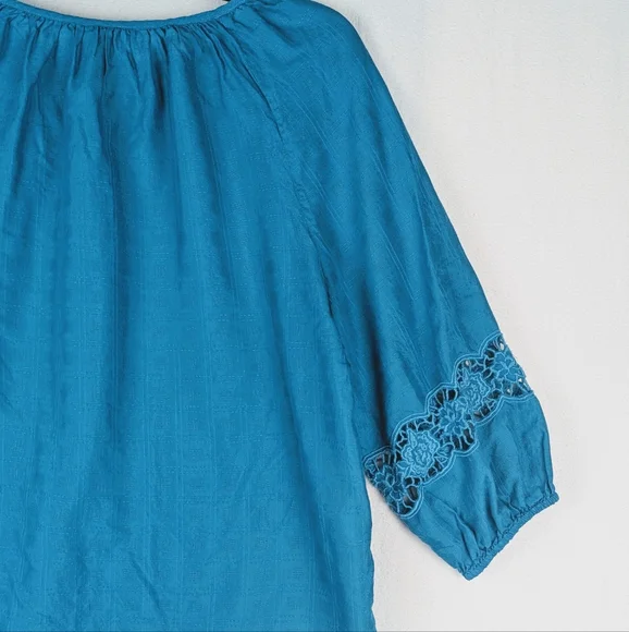 Chicos Top Womens Size (2) US L / 12 Teal Ballon Sleeve Rayon/Cotton - Picture 7 of 13